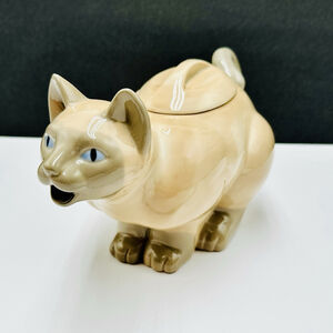 Vintage Henriksen Siamese Cat Teapot Ceramic Porcelain Japan Kitty 11” x 7”